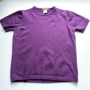 HENRY BENDEL Women's Deep Purple 100% Wool Knitted Top Short Sleeve Size XXS